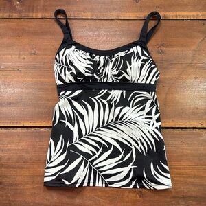 Jamaica Bay Women's Size‎ 16 Swim Top Tankini Black White Leaf Print Tropical
